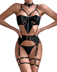 Women's Sexy Hollow Bowknot Strap Lingerie Set