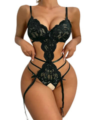 Womens Sexy Lingerie BodySuits Floral Lace Bow Mesh Lingerie