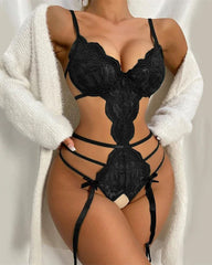 Womens Sexy Lingerie BodySuits Floral Lace Bow Mesh Lingerie