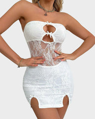 Hollow Bow Decorated Slit Super Mini Skirt