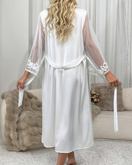 Sexy lingerie satin wedding nightgown lace robe