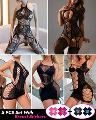 🎉Five Sets🎉( Free Pasties) 💗Women's Hollow Fishnet Sexy Underwear Five-piece