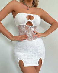 Hollow Bow Decorated Slit Super Mini Skirt