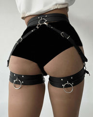 Bound leather bondage leg ring Gothic sexy party waist display belt