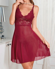 Sexy lace low-cut home suspender nightdress