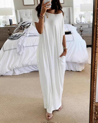Women's Solid Color Batwing Sleeve Casual Elegant Comfy Short Sleeve Baggy Nightdress