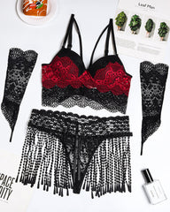 Large size lace tassel pajamas sexy uniform set