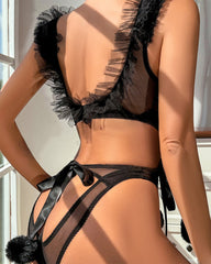 New design sexy wild cat lady cosplay mesh lingerie black sleepwear plush