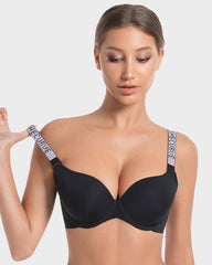 Deep V Push-Up Bra with Rhinestone Strap