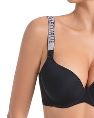 Deep V Push-Up Bra with Rhinestone Strap