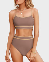 Sporty Colorblock Ribbed High-Waisted Bikini Set