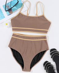 Sporty Colorblock Ribbed High-Waisted Bikini Set