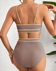 Sporty Colorblock Ribbed High-Waisted Bikini Set