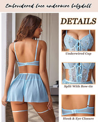 Women's Lingerie Lace Babydoll Sleepwear Underwire Chemise Mesh Nightgown Slip Nightdress